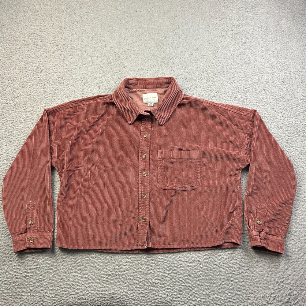 American Eagle Shirt Women Dusty Rose Corduroy Cropped Button Up Blouse Top S